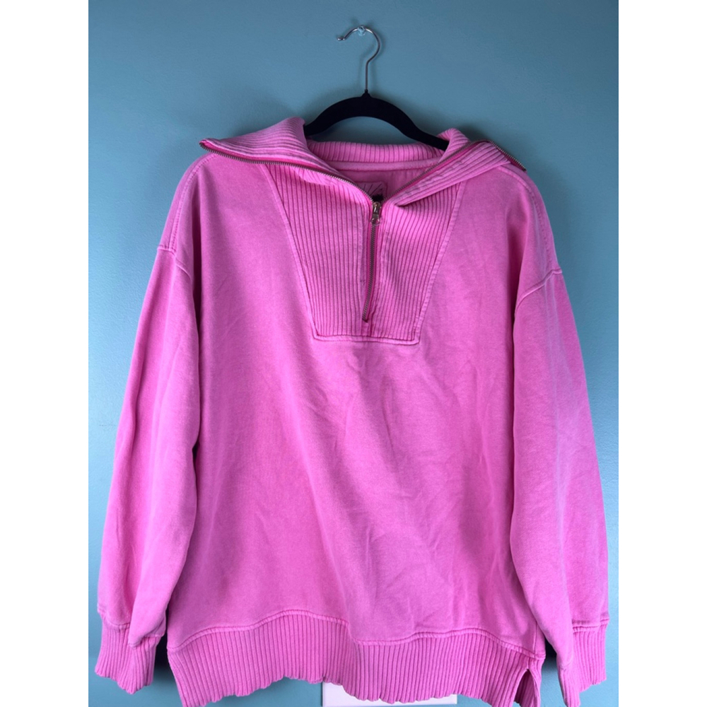 Women's C&C California Sunwashed Pink Quarter Zip Sweatshirt L Beachy Surf